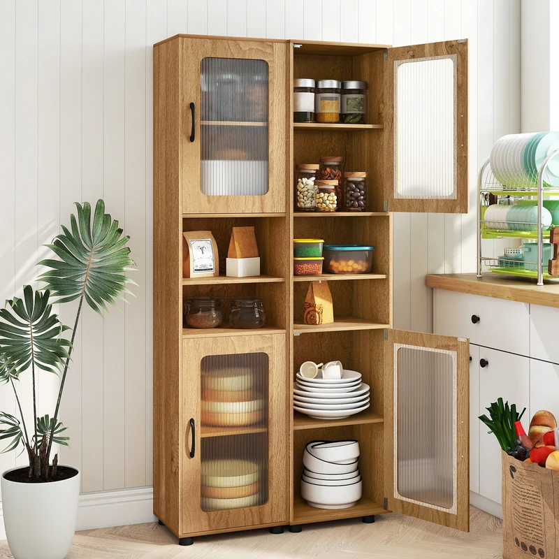 Tall Bathroom Storage Cabinet 67 In, Freestanding Organizer, Natural