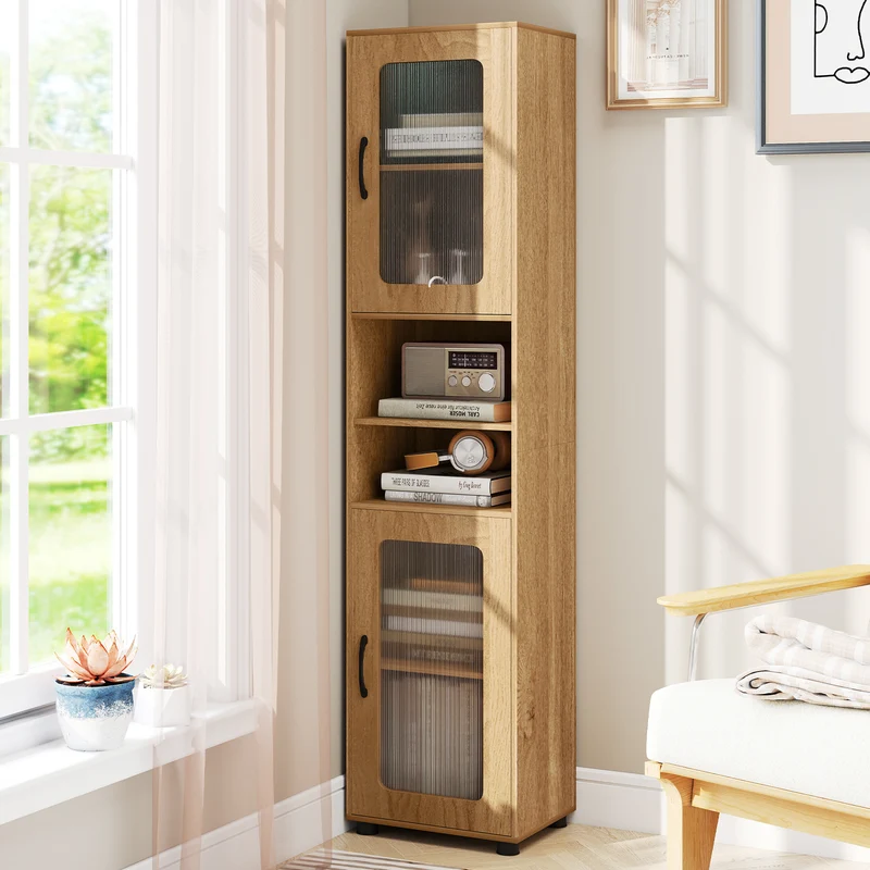 Tall Bathroom Storage Cabinet 67 In, Freestanding Organizer, Natural