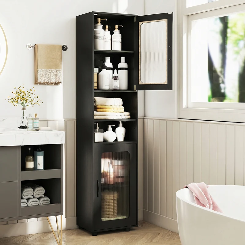 Tall Bathroom Storage Cabinet 67 In, Black