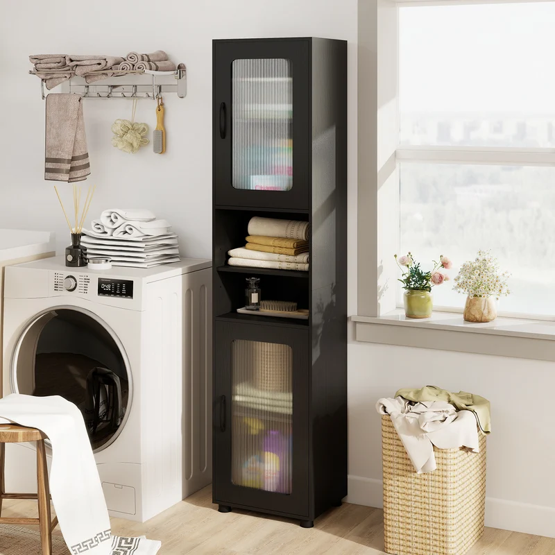 Tall Bathroom Storage Cabinet 67 In, Black