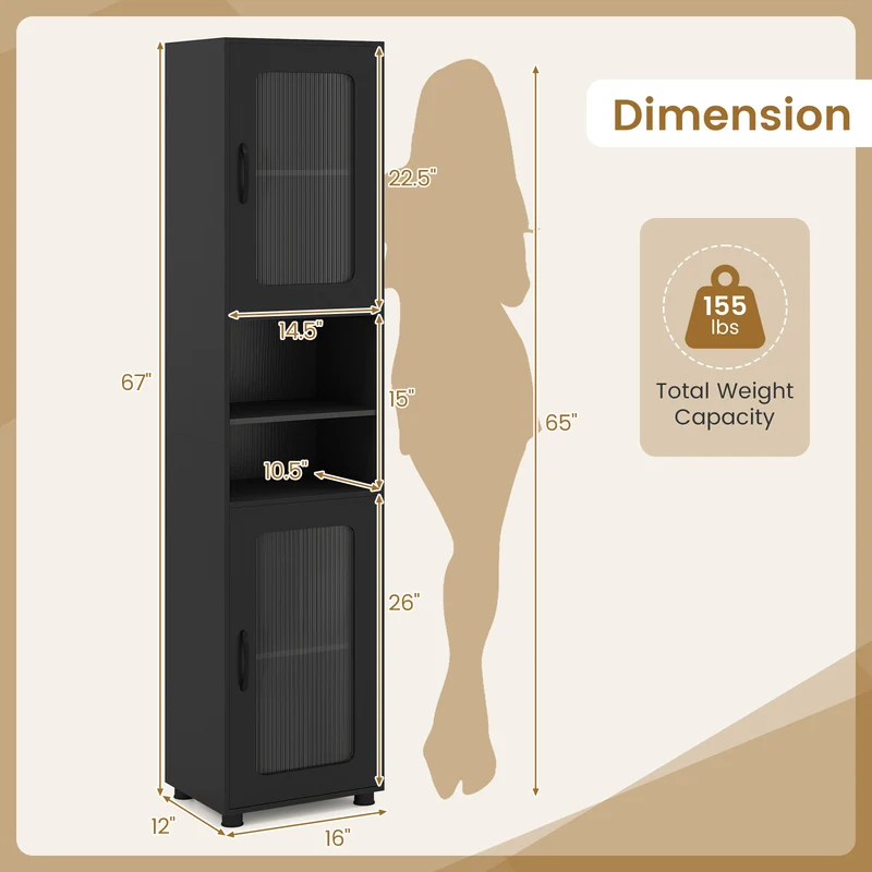Tall Bathroom Storage Cabinet 67 In, Black