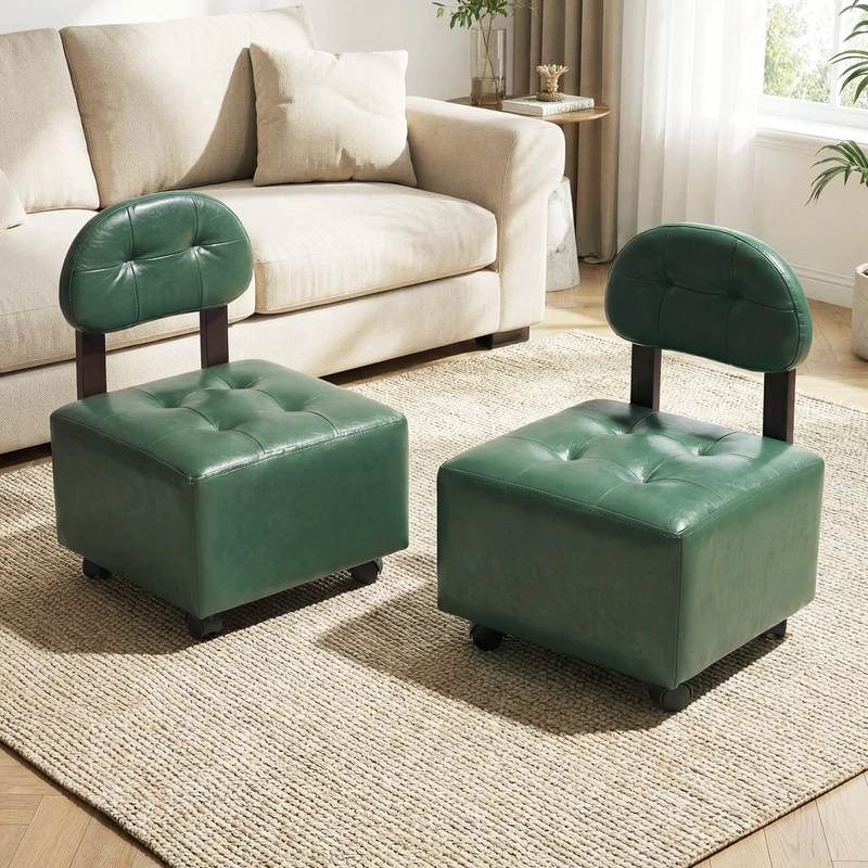 Small Rolling Footrest Stools Set Of 2, Green