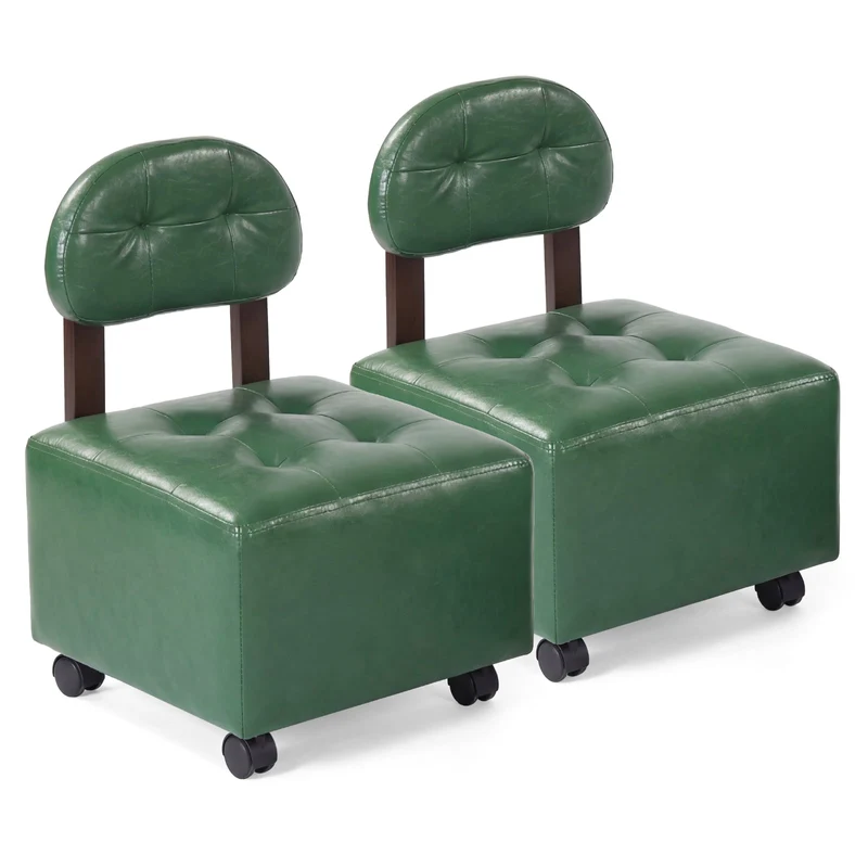 Small Rolling Footrest Stools Set Of 2, Green