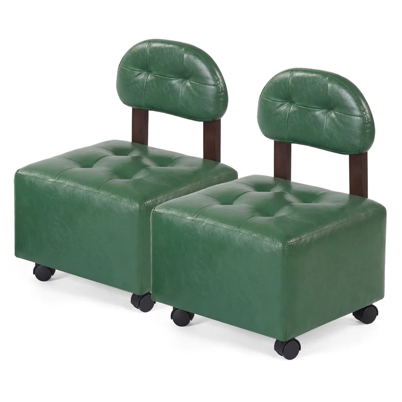 Small Rolling Footrest Stools Set Of 2, Green