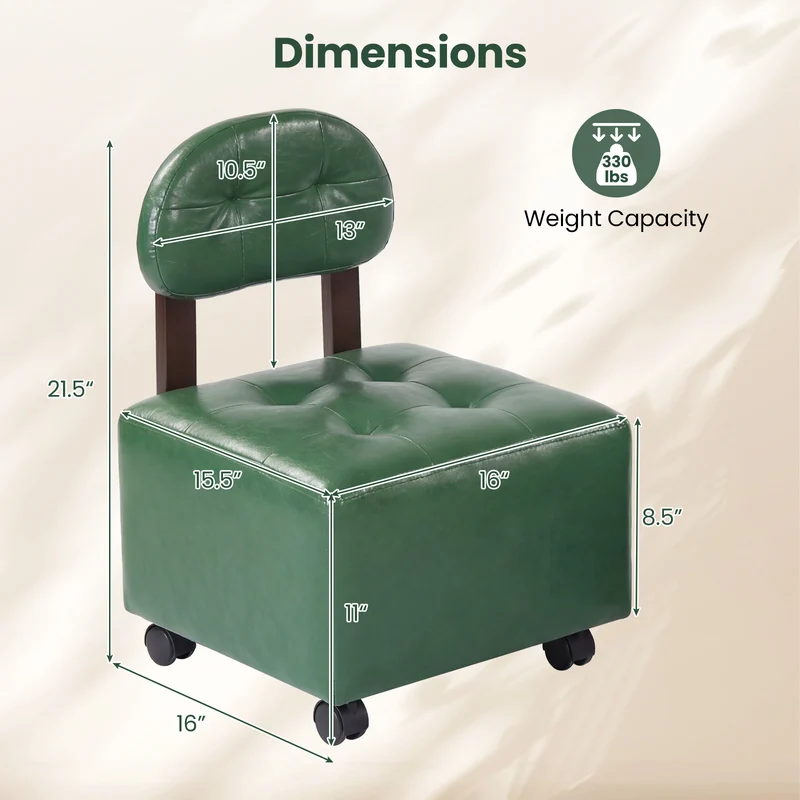 Small Rolling Footrest Stools Set Of 2, Green