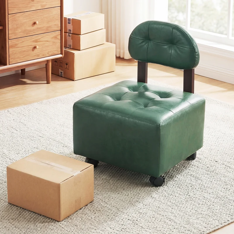 Small Rolling Footrest Stools Set Of 2, Green