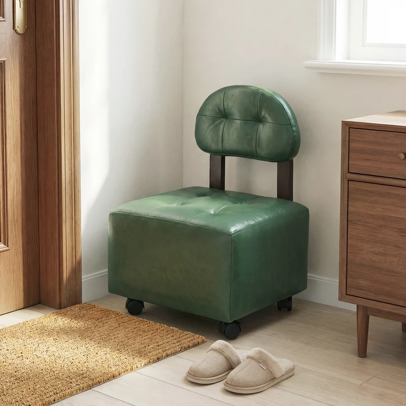 Small Rolling Footrest Stools Set Of 2, Green
