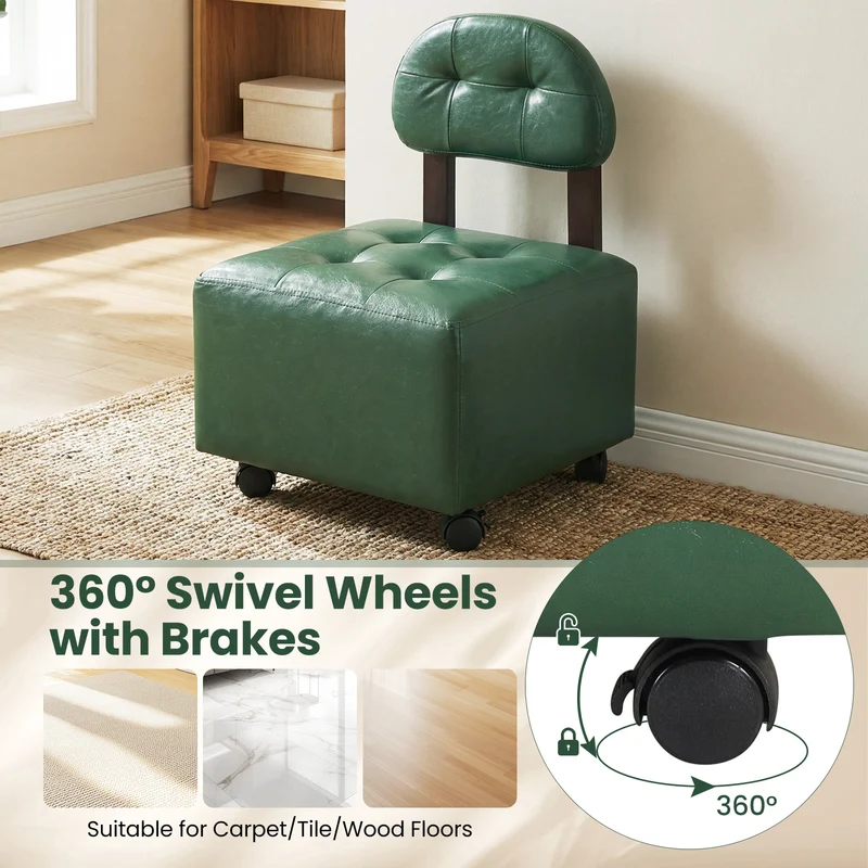 Small Rolling Footrest Stools Set Of 2, Green