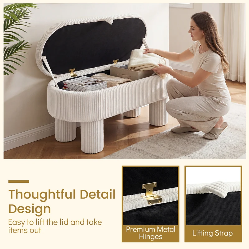 42 Inch Storage Ottoman Bench Corduroy, Beige
