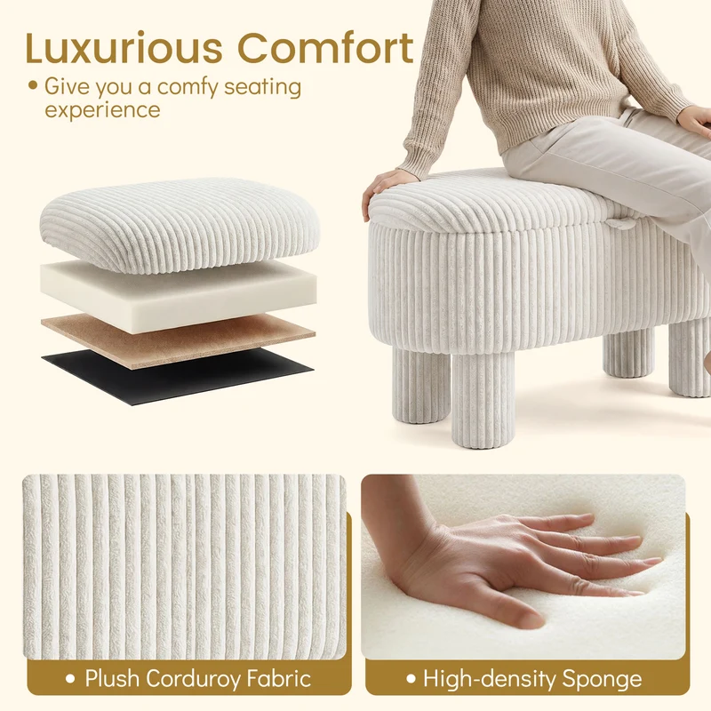 42 Inch Storage Ottoman Bench Corduroy, Beige