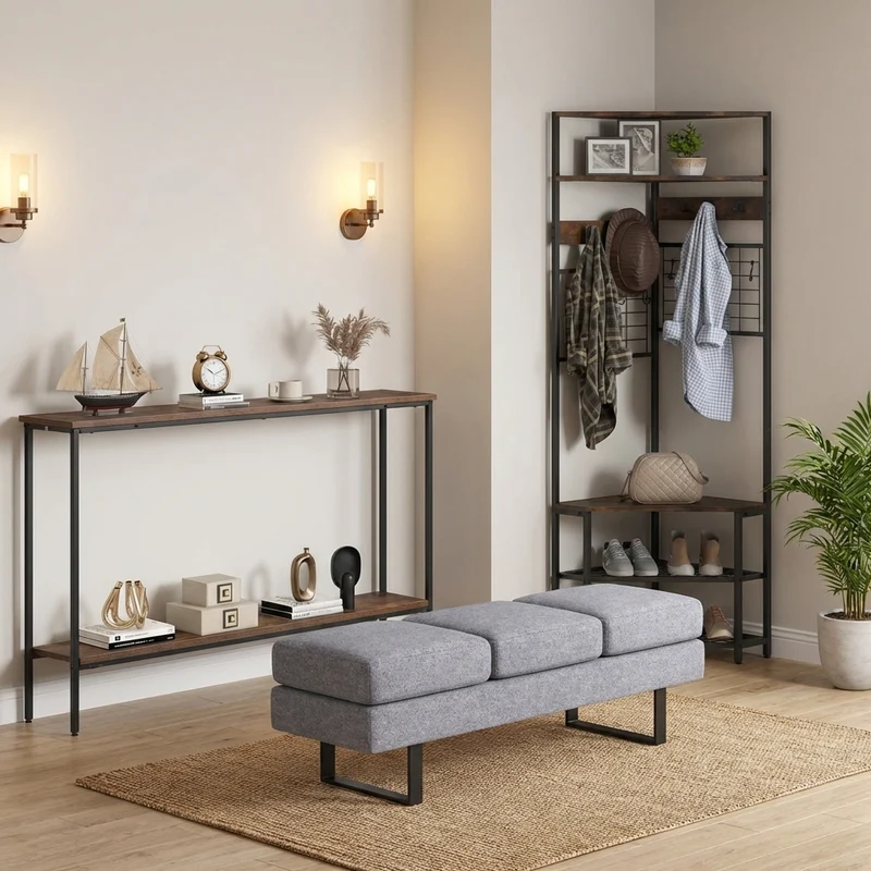 Entryway Set, 44" Console Table, 5-Tier Corner Hall Tree, Bench