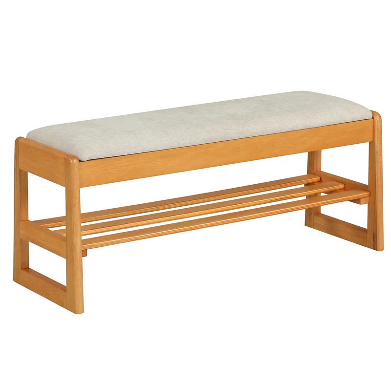 Shoe Rack Bench With Storage 2-Tier Rubberwood, Beige