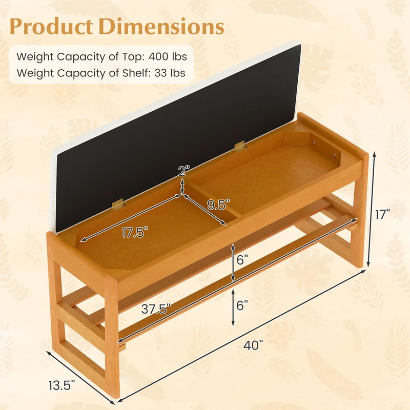 Shoe Rack Bench With Storage 2-Tier Rubberwood, Beige