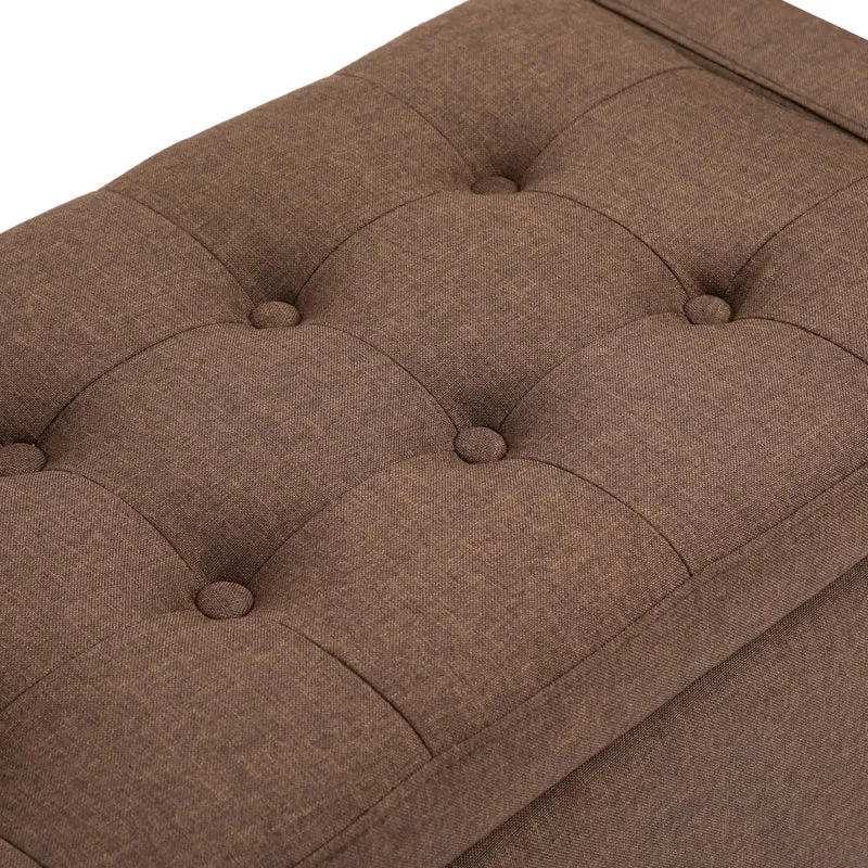 Storage Ottoman Bench, Linen Upholstered, Tufted, Brown