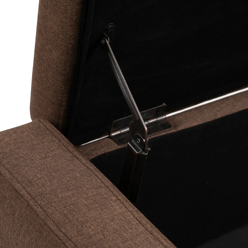 Storage Ottoman Bench, Linen Upholstered, Tufted, Brown