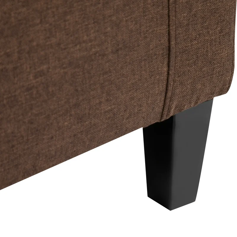 Storage Ottoman Bench, Linen Upholstered, Tufted, Brown