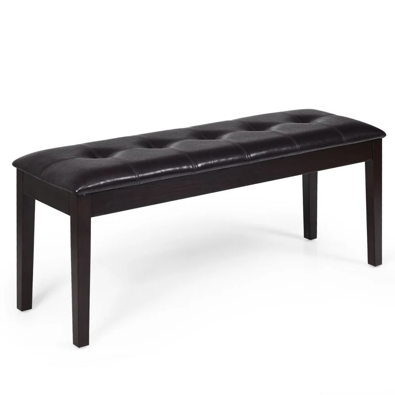 Upholstered Dining Room Bench, Solid Wood, Button Tufted, Brown