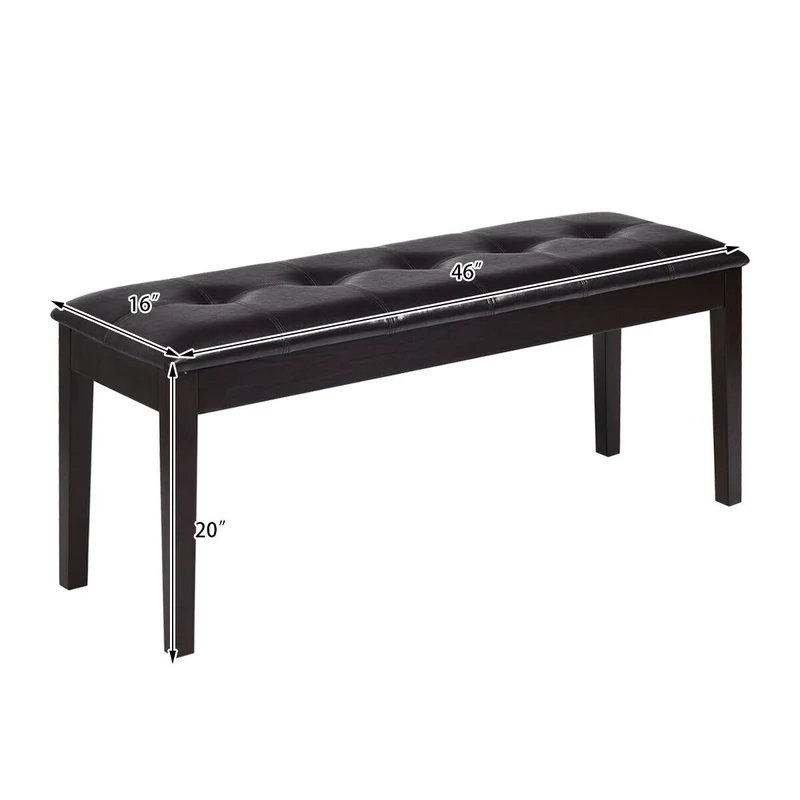 Upholstered Dining Room Bench, Solid Wood, Button Tufted, Brown