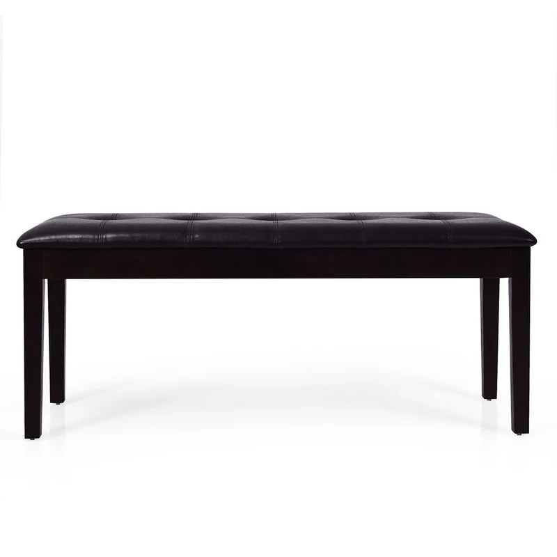 Upholstered Dining Room Bench, Solid Wood, Button Tufted, Brown