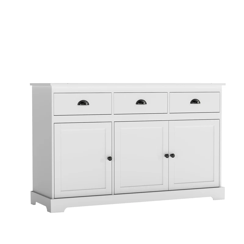 3 Drawer Sideboard Buffet With Adjustable Shelves, White