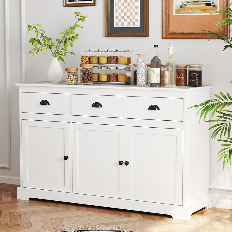 3 Drawer Sideboard Buffet With Adjustable Shelves, White