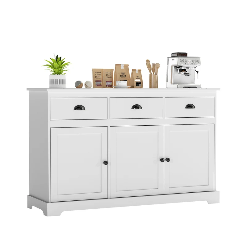 3 Drawer Sideboard Buffet With Adjustable Shelves, White