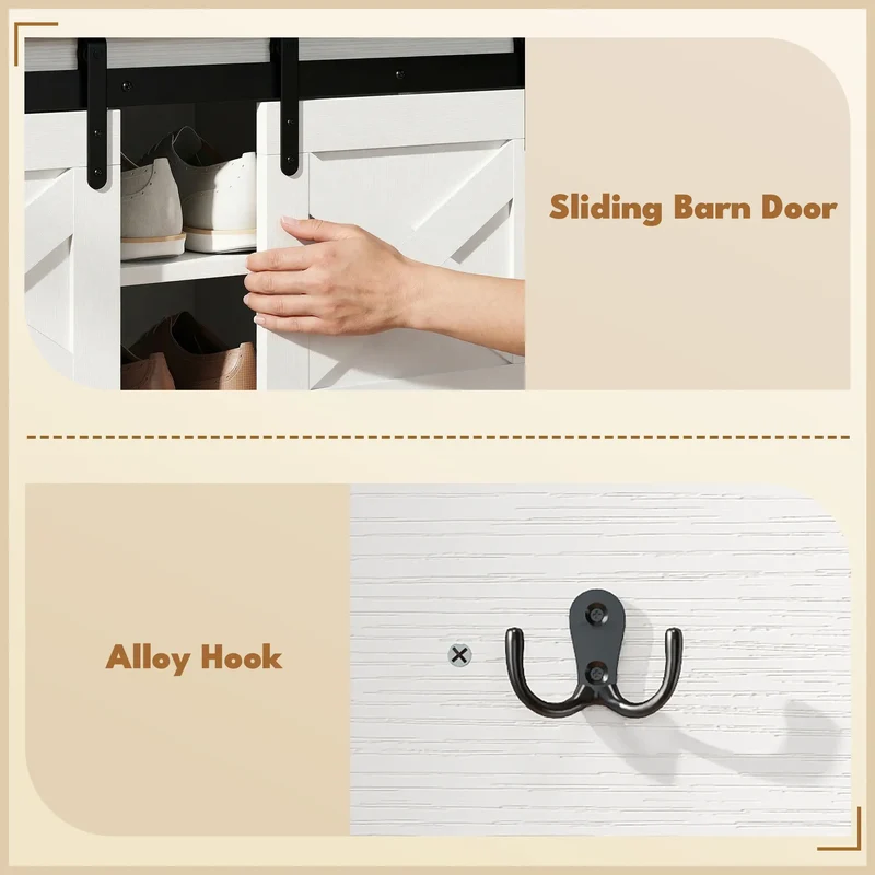 Coat Rack Shoe Bench Set, 2-Piece Hall Tree, White/Dk Walnut