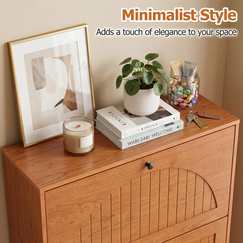 Narrow Shoe Cabinet with Adjustable Shelves, Oak