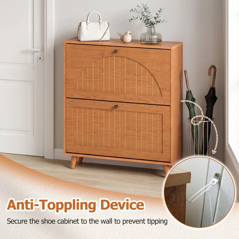 Narrow Shoe Cabinet with Adjustable Shelves, Oak