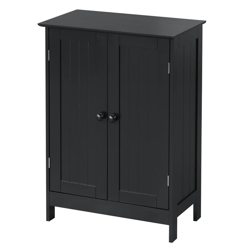 2-Door Freee-Standing Bathroom Cabinet with Shelf, Black