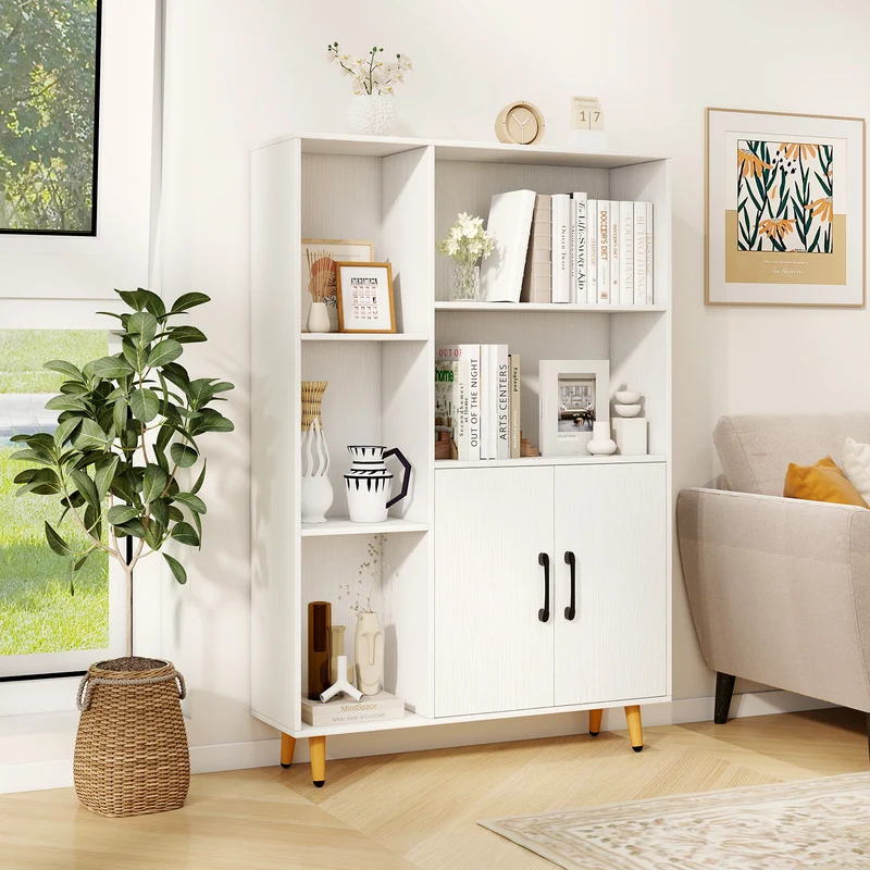 Free Standing Pantry Cabinet, 2 Door, 5 Shelves, White
