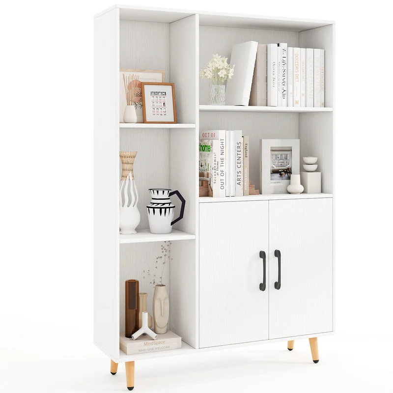 Free Standing Pantry Cabinet, 2 Door, 5 Shelves, White