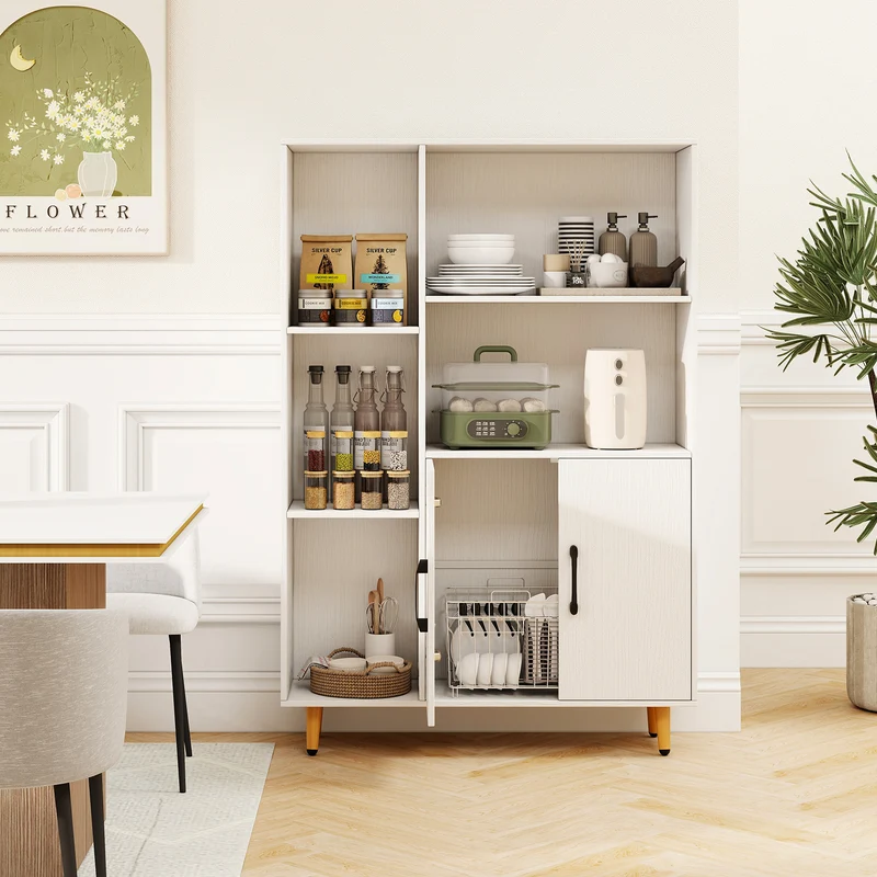 Free Standing Pantry Cabinet, 2 Door, 5 Shelves, White