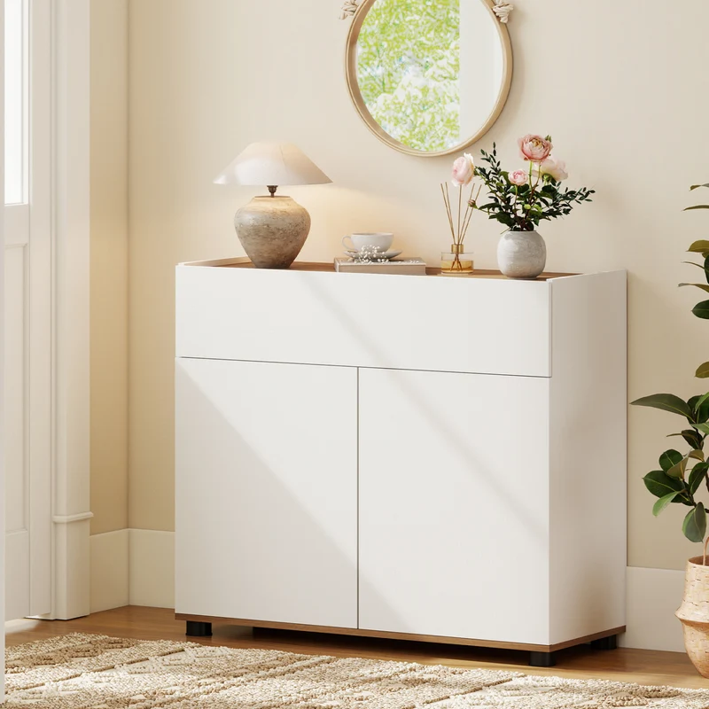 Sideboard Buffet Cabinet, Wooden Kitchen Storage, White