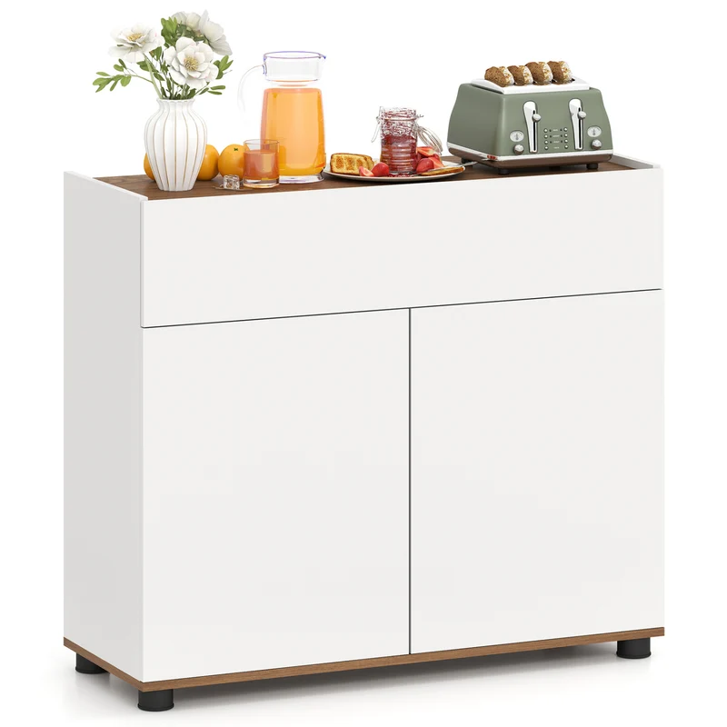 Sideboard Buffet Cabinet, Wooden Kitchen Storage, White