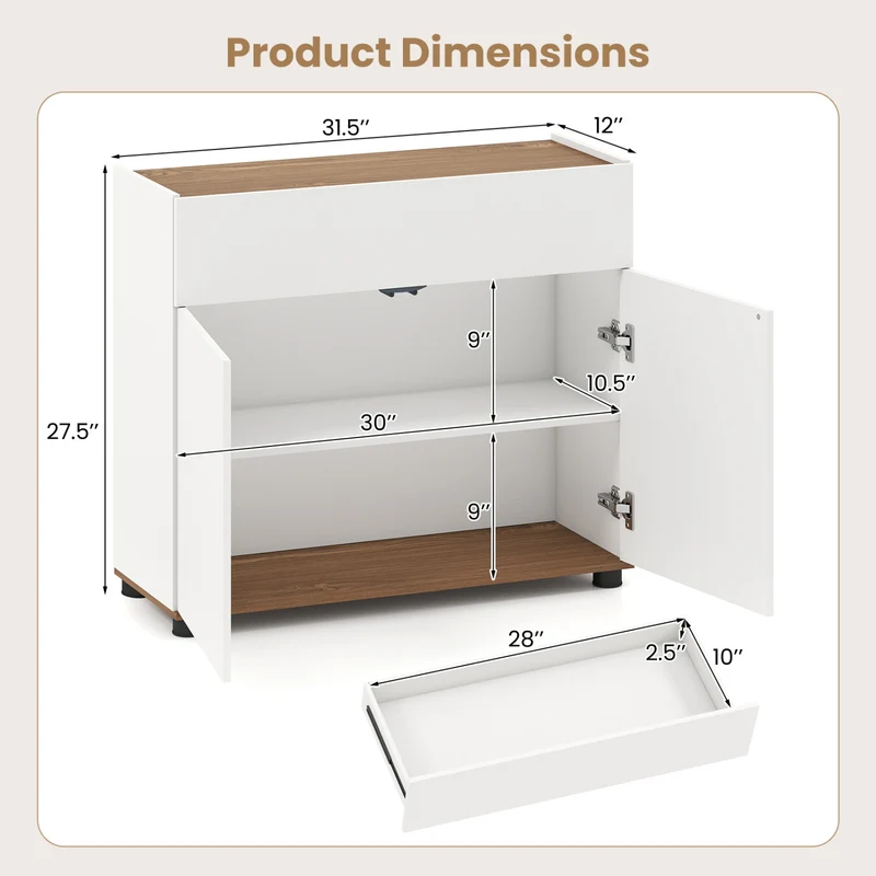 Sideboard Buffet Cabinet, Wooden Kitchen Storage, White