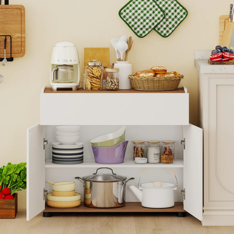 Sideboard Buffet Cabinet, Wooden Kitchen Storage, White