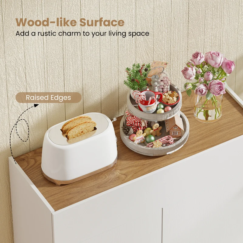 Sideboard Buffet Cabinet, Wooden Kitchen Storage, White