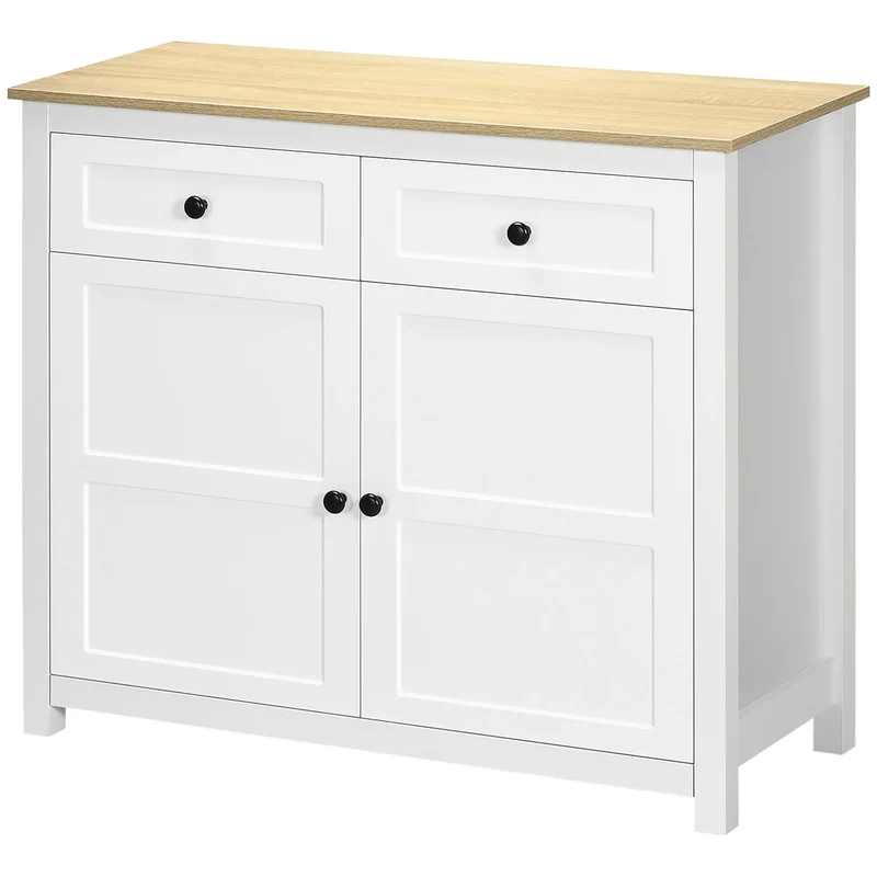 Modern Sideboard, Kitchen Storage Cabinet with Drawers, Adjustable Shelf, White
