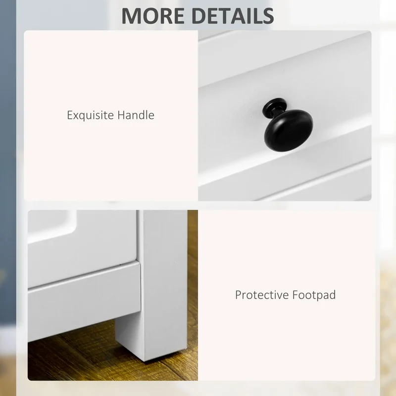 Modern Sideboard, Kitchen Storage Cabinet with Drawers, Adjustable Shelf, White