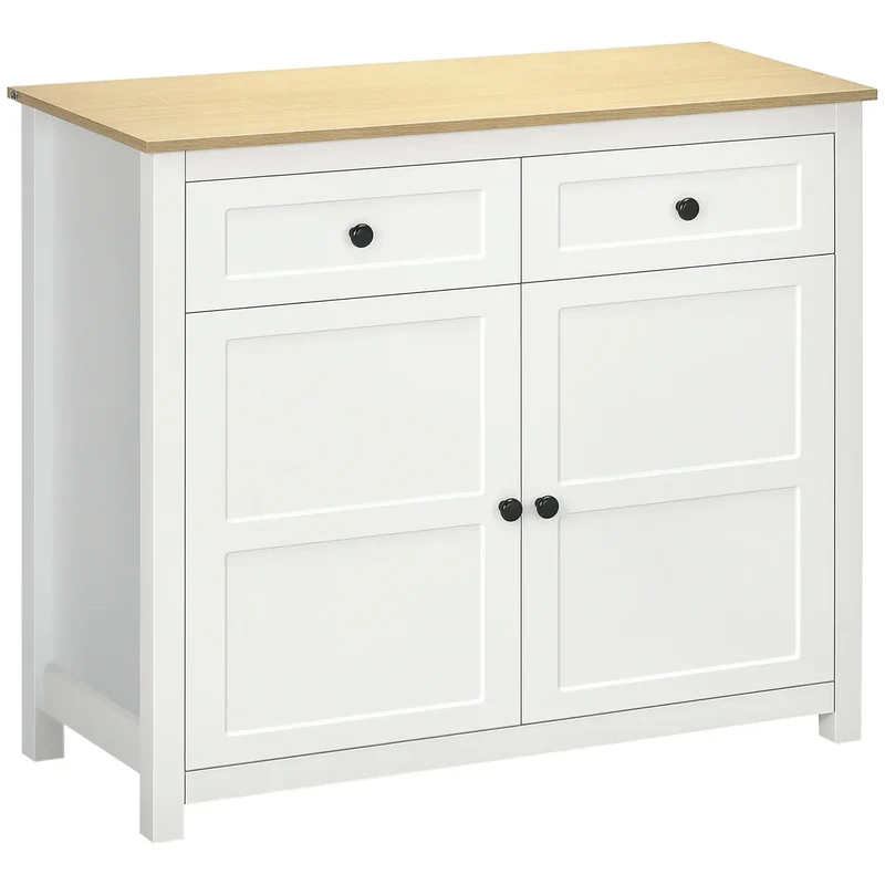 Modern Sideboard, Kitchen Storage Cabinet with Drawers, Adjustable Shelf, White
