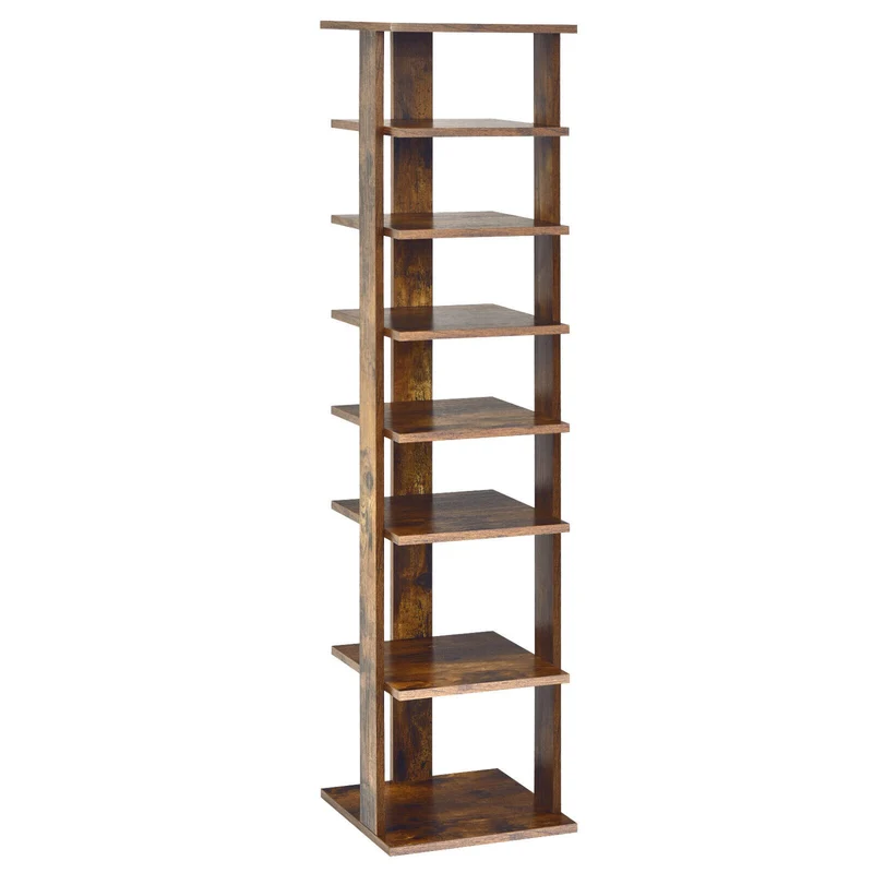 Wooden Shoe Storage Stand, 7 Tier Shoe Rack Organizer, Rustic Brown