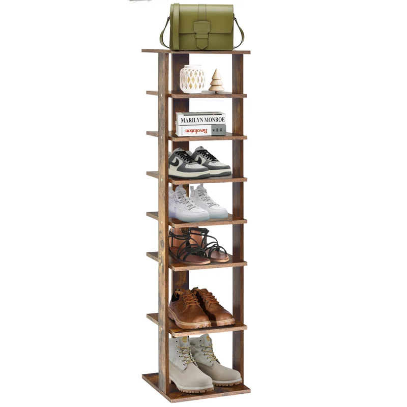 Wooden Shoe Storage Stand, 7 Tier Shoe Rack Organizer, Rustic Brown