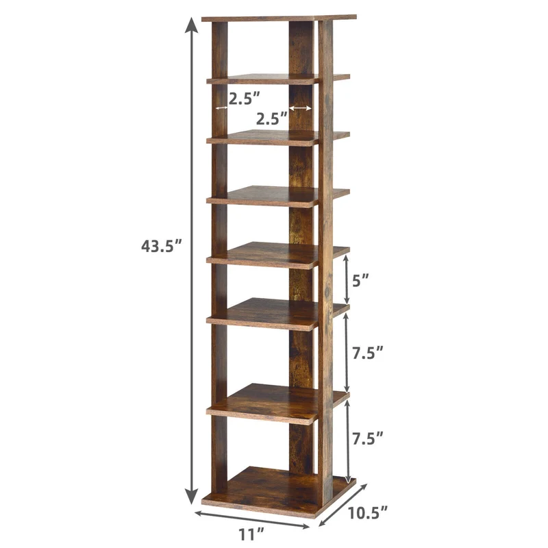 Wooden Shoe Storage Stand, 7 Tier Shoe Rack Organizer, Rustic Brown
