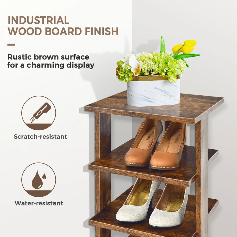 Wooden Shoe Storage Stand, 7 Tier Shoe Rack Organizer, Rustic Brown