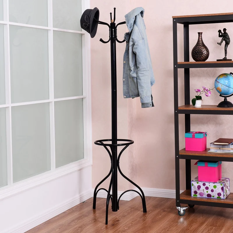 Vintage Metal Coat Hat Tree Stand, Black