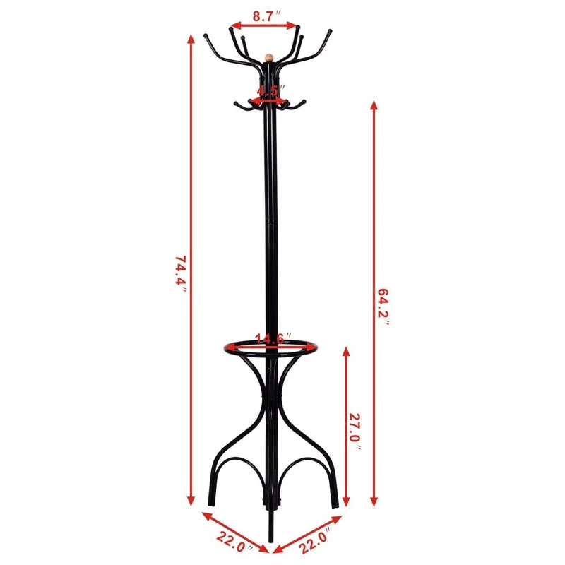 Vintage Metal Coat Hat Tree Stand, Black