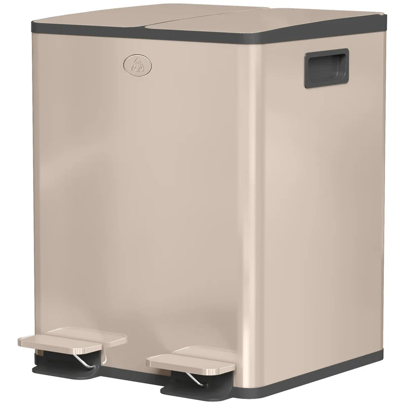 Dual Garbage Bin, Soft Close Trash Can, 2 x 20 Liter, Gold