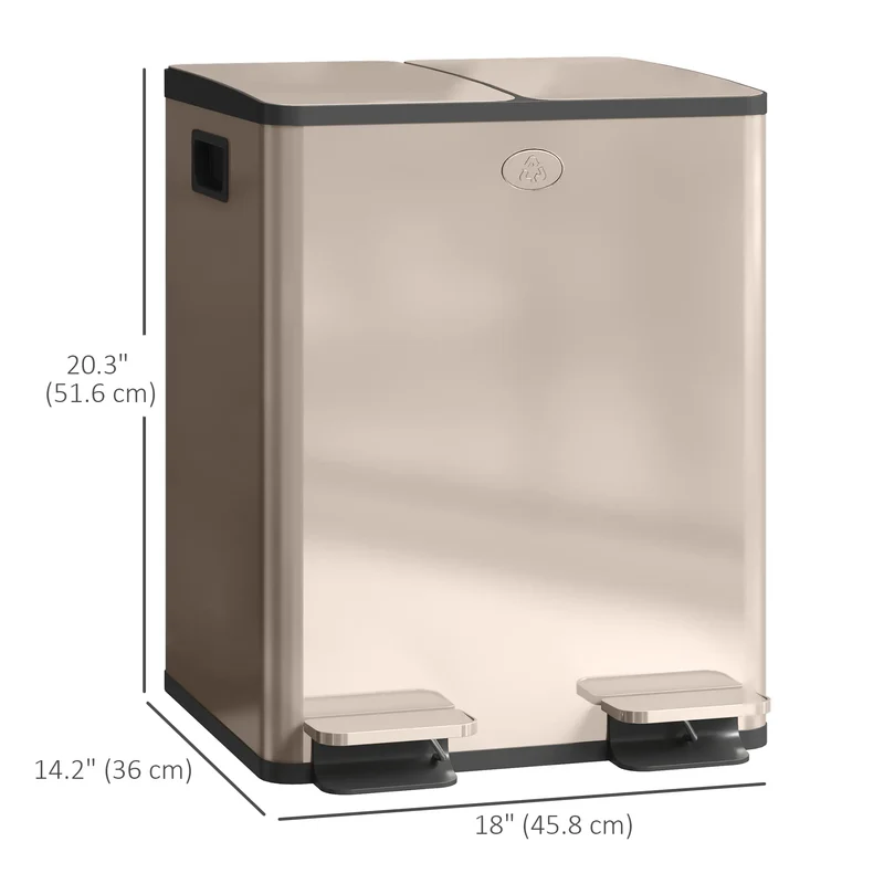 Dual Garbage Bin, Soft Close Trash Can, 2 x 20 Liter, Gold