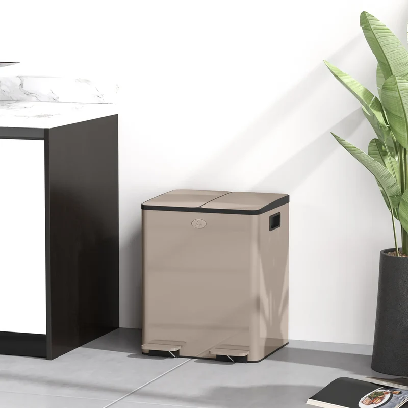 Dual Garbage Bin, Soft Close Trash Can, 2 x 20 Liter, Gold